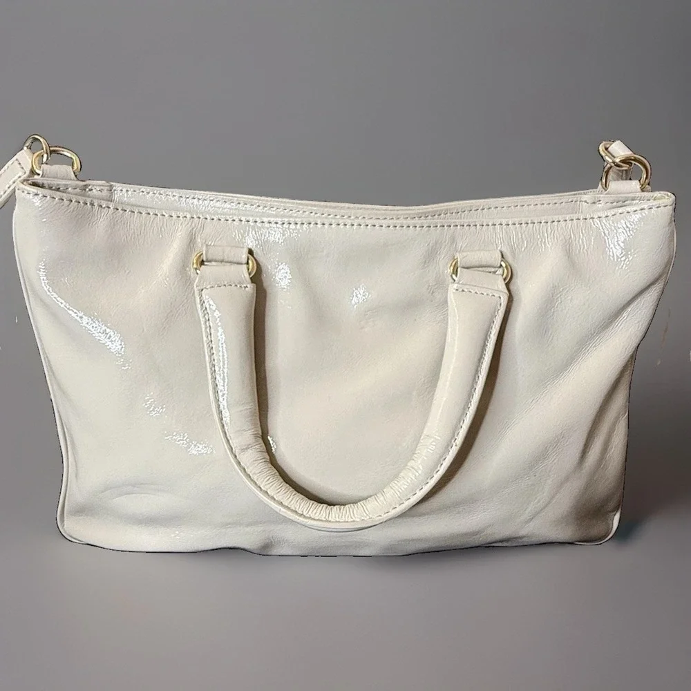 Kate Spade Fanfare Brette Cream Glazed Leather Crossbody Satchel Purse PXRU3017